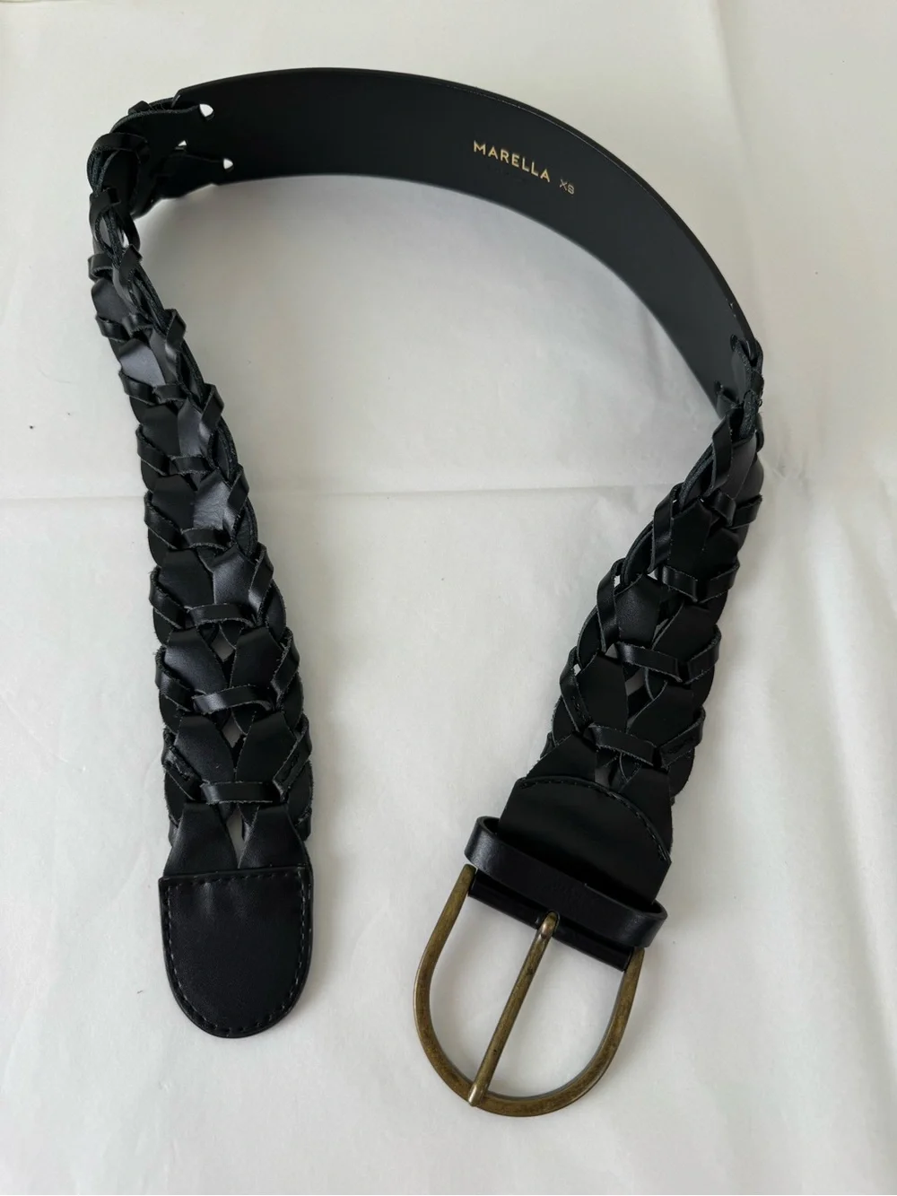 Marella Max Mara Woven Leather Belt Black XS Antique Brass